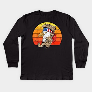 4th of July Shirt Bald Eagle with Mullet American USA Flag Kids Long Sleeve T-Shirt